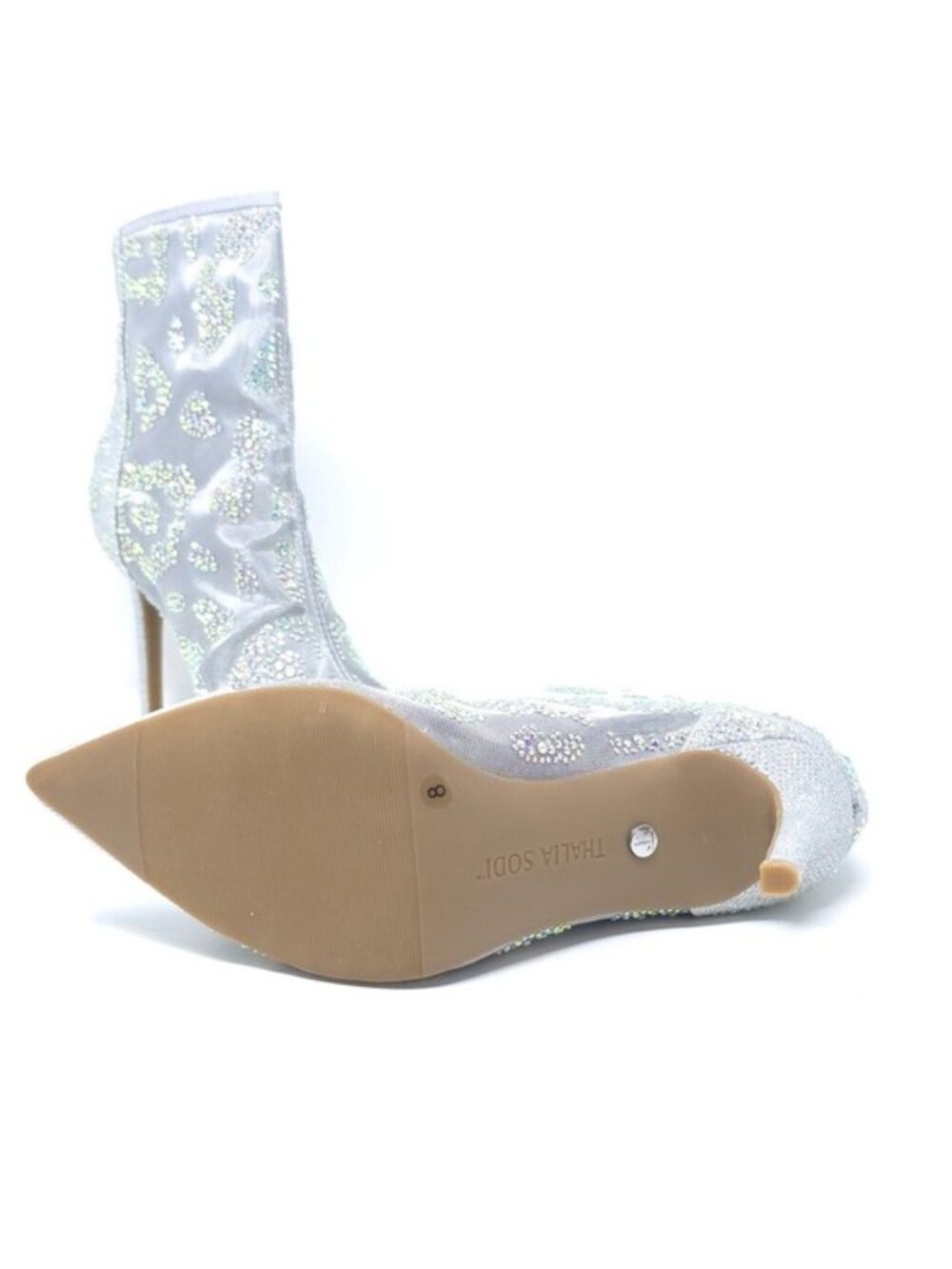Thalia Sodi Booties Shaylene Embellished Stiletto Heel Silver Size 8M - Picture 10 of 11
